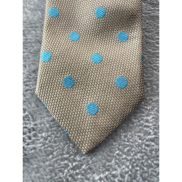 Samuelsohn Nordstrom Mens Tie Beige Blue Polka Dot Silk Made in Italy‎ - Picture 3 of 9